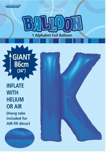 Giant Blue Letter K 86cm (34”) Foil Balloon